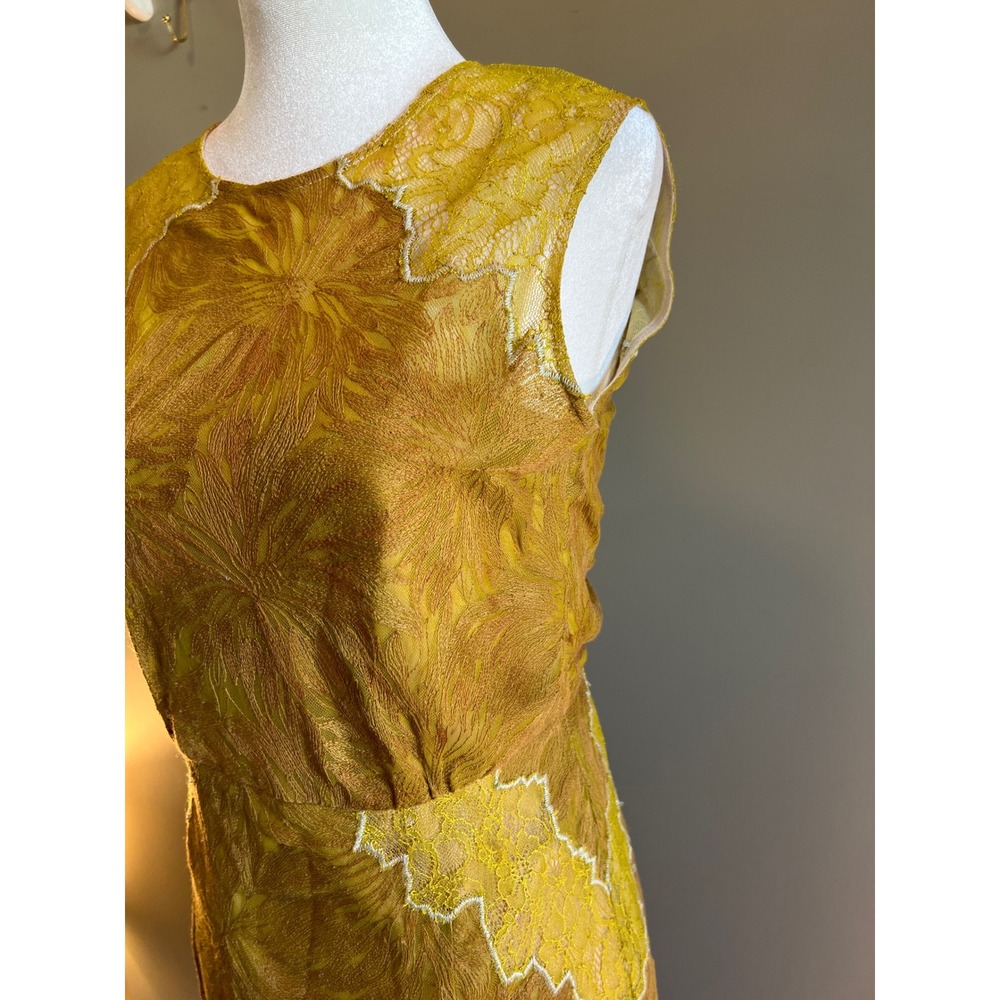 BCBGMAXAZRIA Mustard Yellow Lace‎ Floral Embroidered Sheath Dress Size 6 - Picture 3 of 11